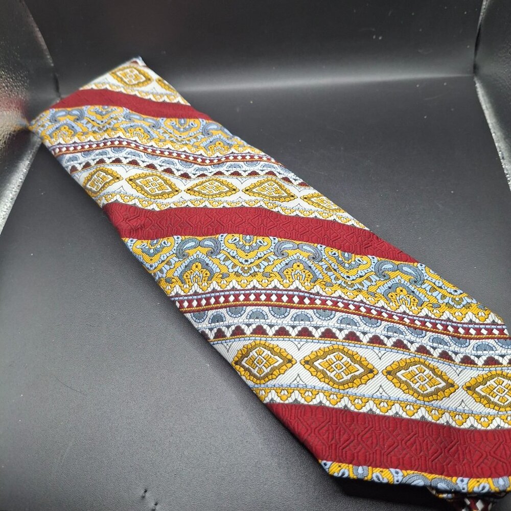 Vintage Brittania Mens Tie Multicolor Paisley Geometric Wide Stripes Polyester